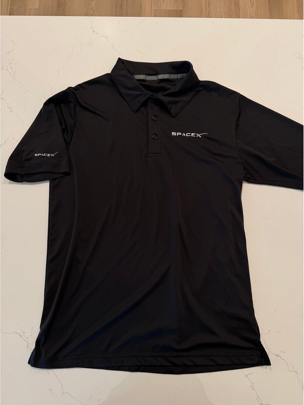SpaceX Mens Black Performance Golf Polo Shirt Embroidered Logo Size M